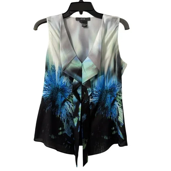 Per Se Sleeveless Top Size 4 Blue Black Green Abstract Print blouse - Picture 1 of 12